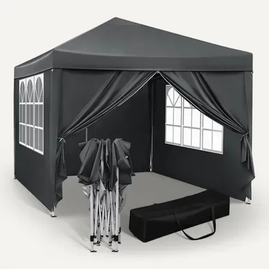 Tonnelle De Jardin Pliable 3x3m - Imperméable - Hauteur Réglable - Anthracite