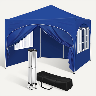 Tonnelle De Jardin. Pergola Pliante 3x3m Avec 4 Parois Latérales. Hauteur Réglable.imperméable.bleu