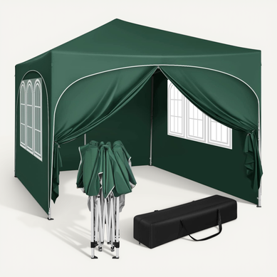 Tonnelle De Jardin. Pergola Pliante 3x3m Avec 4 Parois Latérales. Hauteur Réglable.imperméable.vert