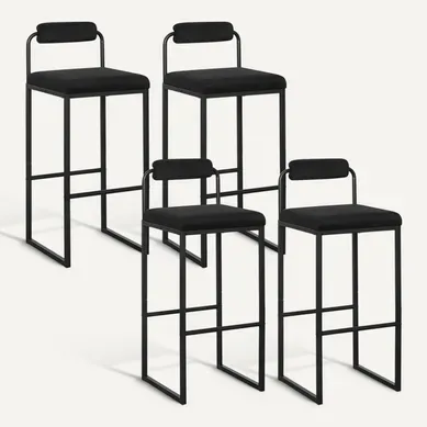 Lot De 4 Tabourets De Bar En Velours Et Métal-Chaise Haute Bar-Design Moderne-Noir
