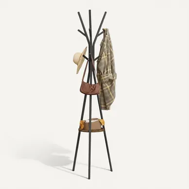 Portemanteau Sur Pieds En Forme D'arbre. Portant à Vêtements En Métal+Bois MDF. Noir+Chêne Foncé
