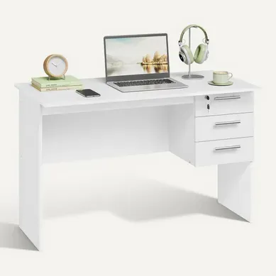 Table De Bureau. Bureau D'ordinateur. Table De Travail PC Avec 3 Tiroirs+Verrou. 120x59x75cm. Blanc Table De Bureau. Bureau D'ordinateur. Table De Travail PC Avec 3 Tiroirs+Verrou. 120x59x75cm. Blanc