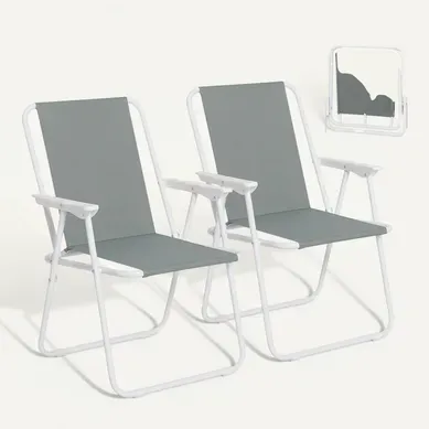 Lot De 2 Chaises De Camping Pliante Avec Dossier Portables Et Légères-chaise De Pêche-gris Foncé Lot De 2 Chaises De Camping Pliante Avec Dossier Portables Et Légères-chaise De Pêche-gris Foncé