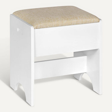 Tabouret Coiffeuse. Chaise De Maquillage Rembourré. 40x30x45cm. Siège En Lin et MDF. Beige+Blanc Tabouret Coiffeuse. Chaise De Maquillage Rembourré. 40x30x45cm. Siège En Lin et MDF. Beige+Blanc