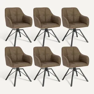 Lot De 6 Chaise Pivotante à 360°. Chaise Salle à Manger En Faux Cuir Vintage. Marron Lot De 6 Chaise Pivotante à 360°. Chaise Salle à Manger En Faux Cuir Vintage. Marron