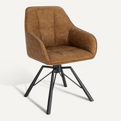 Chaise Pivotante à 360°. Chaise Salle à Manger Scandinave En Faux Cuir Vintage. Marron Clair Chaise Pivotante à 360°. Chaise Salle à Manger Scandinave En Faux Cuir Vintage. Marron Clair