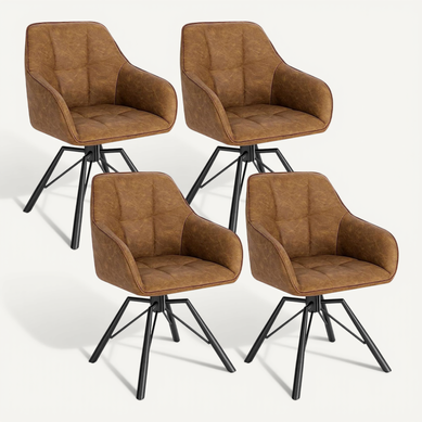 Chaise Pivotante à 360°. Lot De 4. Chaise Salle à Manger En Faux Cuir Vintage. Marrone Clair Chaise Pivotante à 360°. Lot De 4. Chaise Salle à Manger En Faux Cuir Vintage. Marrone Clair