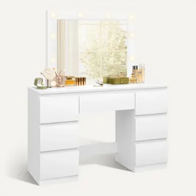 Coiffeuse Avec Miroir LED À Luminosité Réglable - 110x39.5x140.5 Cm - Blanc Coiffeuse Avec Miroir LED À Luminosité Réglable - 110x39.5x140.5 Cm - Blanc