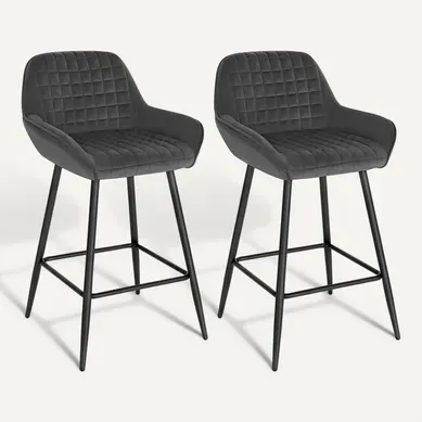 Lot De 2 Chaise Haute Pour Bar. Tabourets De Bar En Velours. Cadre En Métal. Gris Foncé