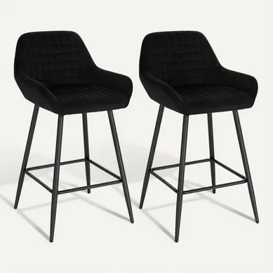 Lot De 2 Chaise Haute Pour Bar. Tabourets De Bar En Velours. Cadre En Métal. Noir Lot De 2 Chaise Haute Pour Bar. Tabourets De Bar En Velours. Cadre En Métal. Noir