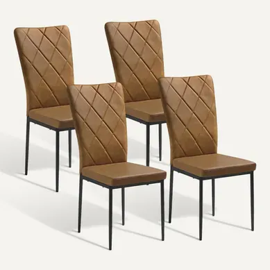 Lot De 4 Chaises Salle à Manger. Chaise De Cuisine En Pu Vintage.pieds En Métal. Marron Lot De 4 Chaises Salle à Manger. Chaise De Cuisine En Pu Vintage.pieds En Métal. Marron