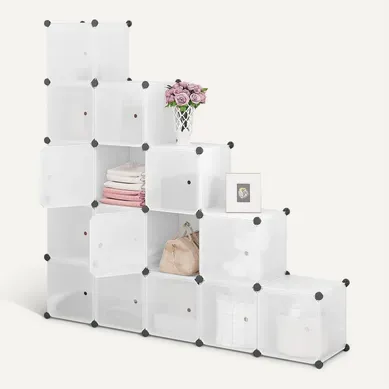 Armoire De Rangement Modulable.Étagère Rangement Plastique.Meuble Cube Avec Portes.15 Casiers.Blanc Armoire De Rangement Modulable.Étagère Rangement Plastique.Meuble Cube Avec Portes.15 Casiers.Blanc