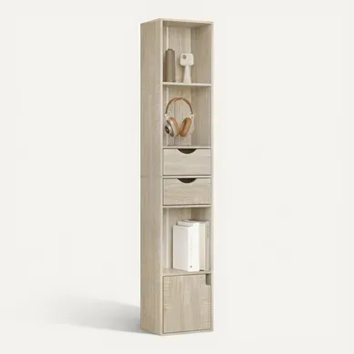 Bibliothèque Étagère. Colonne Avec 2 Tiroirs et 1 Casier. 30x24x158cm. Chêne Clair