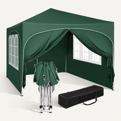 Tonnelle De Jardin 3x3m. Pergola Pliante Avec 4 Parois Latérales. Imperméable. Vert
