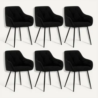 Lot De 6 Chaises De Salle à Manger. Chaise De Cuisine En Velours Rembourrée. Pieds En Métal. Noir Lot De 6 Chaises De Salle à Manger. Chaise De Cuisine En Velours Rembourrée. Pieds En Métal. Noir