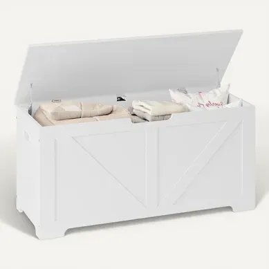 Banc De Rangement 76l Avec 2 Charnières De Sécurité, Blanc