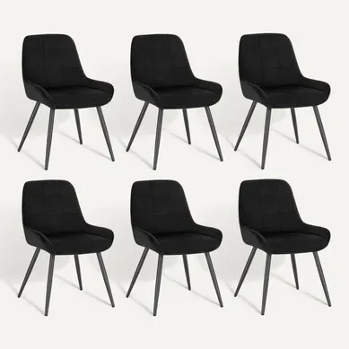 Lot De 6 Chaises De Salle à Manger, Chaises Relaxantes En Velours Ergonomiques Avec Dossier, Noir Lot De 6 Chaises De Salle à Manger, Chaises Relaxantes En Velours Ergonomiques Avec Dossier, Noir