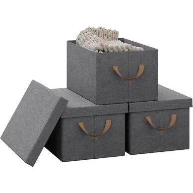 Lot De 3 Boîte De Rangement En Tissu Non Tissé,coffre De Rangement Avec Couvercle,38x27x20cm,gris Lot De 3 Boîte De Rangement En Tissu Non Tissé,coffre De Rangement Avec Couvercle,38x27x20cm,gris