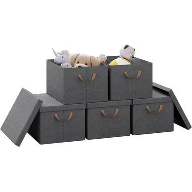 Lot De 5 Boîte De Rangement En Tissu Non Tissé,coffre De Rangement Avec Couvercle,43x33x26cm,gris Lot De 5 Boîte De Rangement En Tissu Non Tissé,coffre De Rangement Avec Couvercle,43x33x26cm,gris