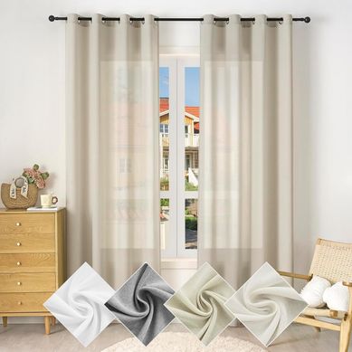 1 Pièce Rideau De Noël Translucide En Effet Lin,décoration De Fenêtre Avec Fronces,135x175cm,sable