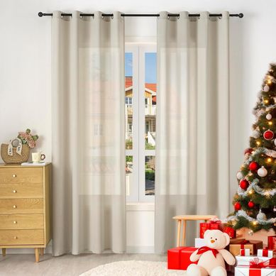 2 Pièce Rideau De Noël Translucide En Effet Lin,décoration De Fenêtre Avec Fronces,135x225cm,sable