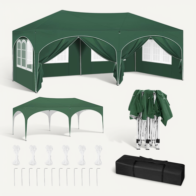 Tonnelle De Jardin Pliante Avec 6 Parois Latérales,Imperméable,Avec Sac De Transport,3x6m,Vert Tonnelle De Jardin Pliante Avec 6 Parois Latérales,Imperméable,Avec Sac De Transport,3x6m,Vert