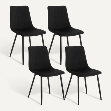 Lot De 4 Chaises De Salle à Manger Rembourrée En Velours, 4 Pieds En Métal, Noir Lot De 4 Chaises De Salle à Manger Rembourrée En Velours, 4 Pieds En Métal, Noir