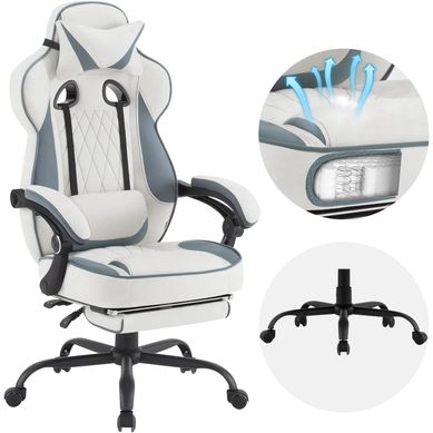 Fauteuil Gamer Pivotante, Chaise Bureau, En Tissu Leathaire, Hauteur Réglable, Bleu+Blanc Fauteuil Gamer Pivotante, Chaise Bureau, En Tissu Leathaire, Hauteur Réglable, Bleu+Blanc