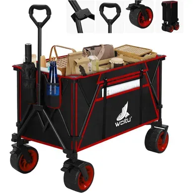 Chariot De Jardin Pliable,Chariot De Tansport à Roulettes Universelles,Tissu Oxford+Acier,Noir+Rouge Chariot De Jardin Pliable,Chariot De Tansport à Roulettes Universelles,Tissu Oxford+Acier,Noir+Rouge