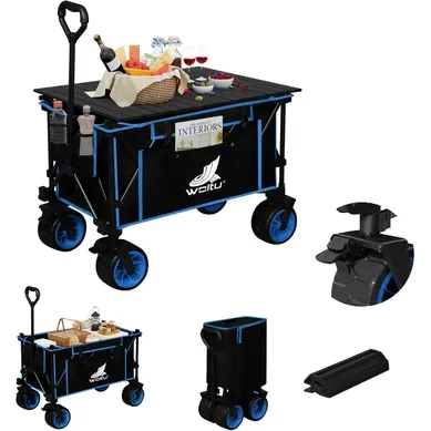 Chariot De Jardin Pliable,chariot De Transport Avec Plateau Amovible,tissu Oxford+acier,noir+blue Chariot De Jardin Pliable,chariot De Transport Avec Plateau Amovible,tissu Oxford+acier,noir+blue