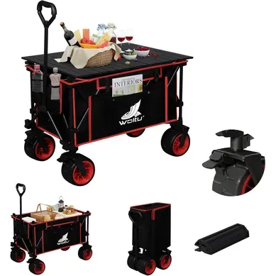 Chariot De Jardin Pliable,chariot De Transport Avec Plateau Amovible,tissu Oxford+acier,noir+rouge Chariot De Jardin Pliable,chariot De Transport Avec Plateau Amovible,tissu Oxford+acier,noir+rouge