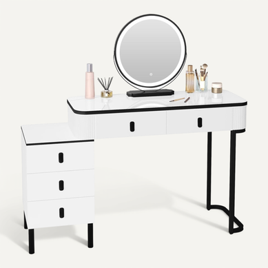 Coiffeuse Avec Miroir LED,Table De Maquillage Avec 2 Tiroirs 1 Commode,100x40x125cm,Blanc+Noir