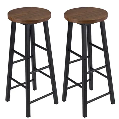 Lot De 2 Tabourets De Bar,tabouret De Cuisine En Acier+ Mdf,hêtre Foncé Lot De 2 Tabourets De Bar,tabouret De Cuisine En Acier+ Mdf,hêtre Foncé