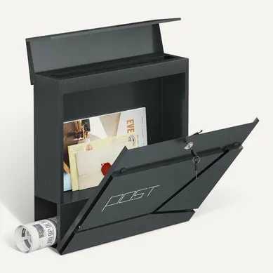 Boîte Aux Lettres Murale, Avec Porte-Journaux, Couvercle, Serrure Et Clé, Anthracite, 37x10,5x37cm