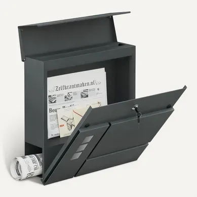 Boîte Aux Lettres Murale En Alliage,Avec 2 Clés,Couvercle à Charnière Et Porte-Journaux,Anthracite