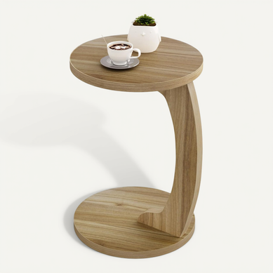 Table D'appoint En Forme De C,Table Basse Ronde,Bout De Canapé,En Mdf,38x55cm,Chêne Clair