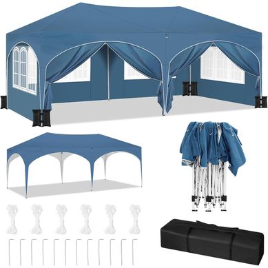 Tonnelle De Jardin Pliante,pergola,avec 6 Parois Latérales,4 Sacs De Sable,sac Transport,3x6m,bleu Tonnelle De Jardin Pliante,pergola,avec 6 Parois Latérales,4 Sacs De Sable,sac Transport,3x6m,bleu