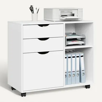 Caisson De Bureau, Armoire à Dossiers Sur Roulettes, En Bois D'ingénierie, 80x39,5x69,5cm, Blanc