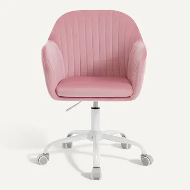 Chaise De Bureau, Ergonomique, Pivotant, Siège Rembourré En Velours, Réglable En Hauteur, Rose