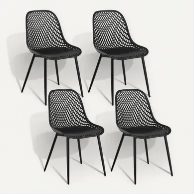 Lot De 4 Chaise De Salle à Manger, Chaise De Cuisine, Pieds En Métal, Dossier Incurvé, En PP, Noir Lot De 4 Chaise De Salle à Manger, Chaise De Cuisine, Pieds En Métal, Dossier Incurvé, En PP, Noir
