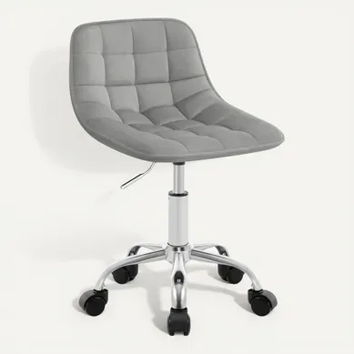 Chaise Bureau, Tabouret Coiffeuse, Pivotante, Hauteur Réglable, Rembourrée En Velours, Gris Clair