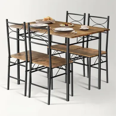 Table à Manger Avec 4 Chaises, Ensemble Table Et 4 Chaises , En Mdf Et Métal, Marron Rustique + Noir Table à Manger Avec 4 Chaises, Ensemble Table Et 4 Chaises , En Mdf Et Métal, Marron Rustique + Noir