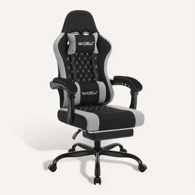 Chaise Gaming, Fauteuil Gamer, Avec Coussin à Ressorts, Soutien Lombaire, Tissu Maille, Noir+gris Chaise Gaming, Fauteuil Gamer, Avec Coussin à Ressorts, Soutien Lombaire, Tissu Maille, Noir+gris