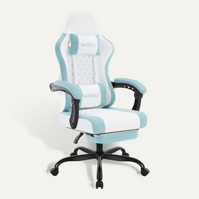 Chaise Gaming, Fauteuil Gamer, Avec Coussin à Ressorts, Soutien Lombaire, Tissu Maille, Blanc+bleu Chaise Gaming, Fauteuil Gamer, Avec Coussin à Ressorts, Soutien Lombaire, Tissu Maille, Blanc+bleu