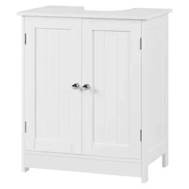Meuble Salle De Bain Sur Pied, Armoire Sous Lavabo,Blanc,Avec Étagère Réglable Et Portes,50x60x30cm