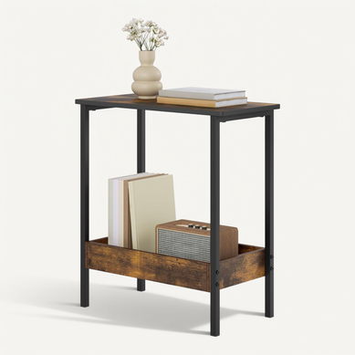 Table Basse Avec Rangement, Petite Table, Table D'appoint à 2 Étagères, Marron Rustique + Noir