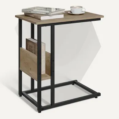 Table D'appoint, Bout De Canapé, En Bois D'ingénierie, Compartiment De Rangement, Chêne Gris