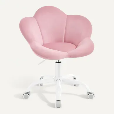 Chaise Bureau Enfant, Chaise Pivotante En Velours, Ergonomique Hauteur Réglable, Rose Clair