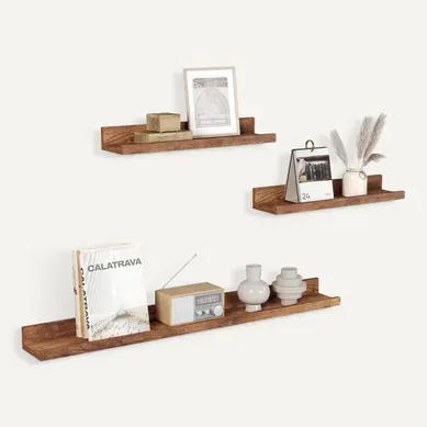 Lot De 3 Étagère Murale, Étagère Flottante, Avec Rebord, Décoration Murale, Marron Rustique