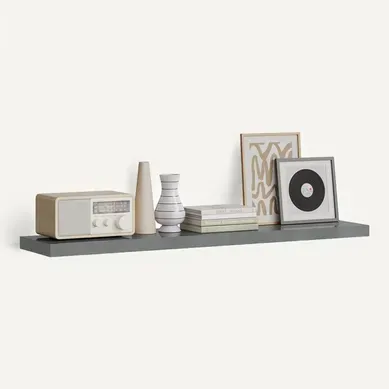 Étagère Murale, Étagère Flottante Et Décorative, En Mdf Et Métal, Gris Brillant, 110x22,9x3,8cm